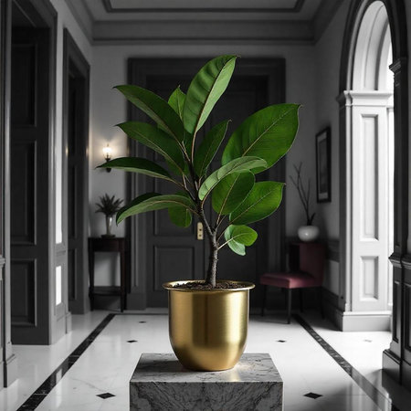 Elegant plant in gold pot, luxury home interiorの写真素材