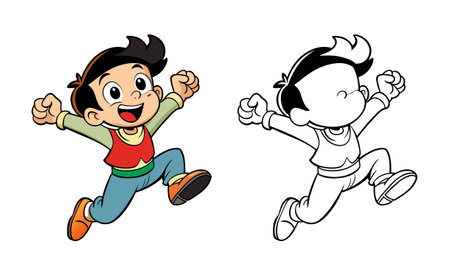 Cartoon Boy Jumping with Excitement Illustration for Kidsのイラスト素材