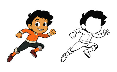 Cartoon boy running, happy and energetic action poseのイラスト素材