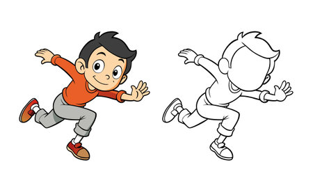 Cartoon boy running and smiling happily, illustrationのイラスト素材