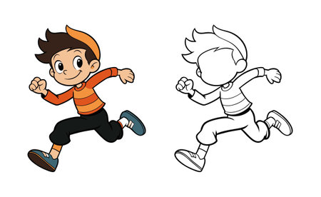 Cartoon Boy Running with Happy Expression on Whiteのイラスト素材