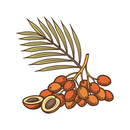 Palm fruits and frond illustration with outlined retro styleのイラスト素材