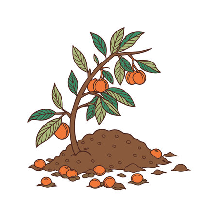 Illustration of a vibrant orange tree growing from the groundのイラスト素材