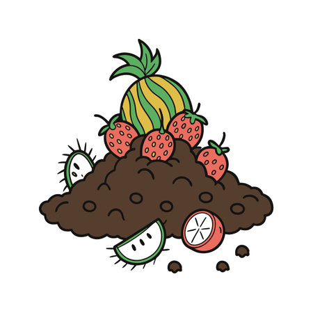 A colourful pile of fruit and soil illustrationのイラスト素材