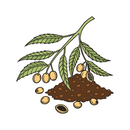 Olive branch with olives over the soil illustration vectorのイラスト素材