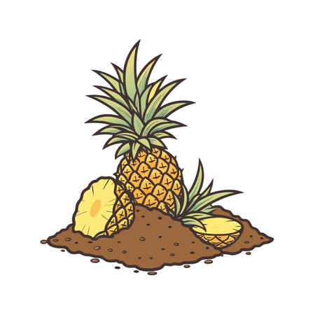 Pineapple still life with slices on dirt groundのイラスト素材