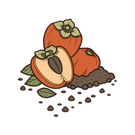 Graphic illustration of persimmons with leaves on a moundのイラスト素材