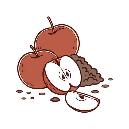 Stylized apple illustration with cut apple and seedsのイラスト素材