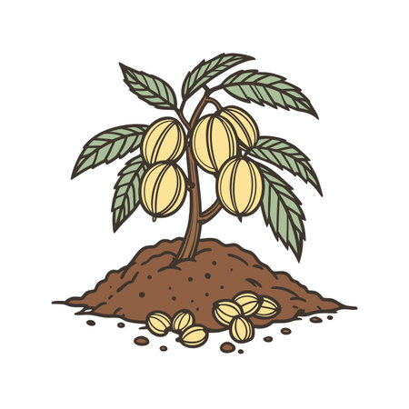 Young amla tree with fruits growing in soil moundのイラスト素材