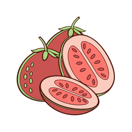 Stylized illustration of sliced strawberry like fruit arrangementのイラスト素材