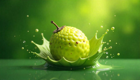 Green fruit splashes in a vivid and refreshing display