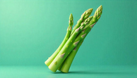 Fresh asparagus spears on bright green background, close-up shotの写真素材
