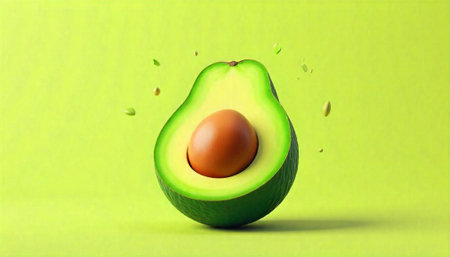 Halved Avocado with Egg Substitute Center on Light Greenの写真素材