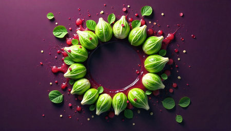Gooseberry wreath on a purple background