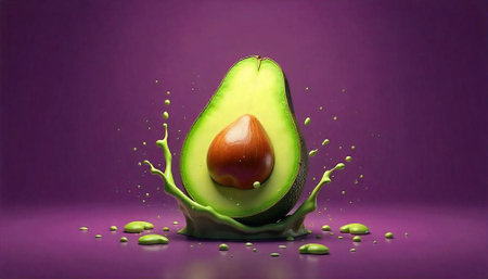 Sliced Avocado Still Life with Splashing Green Juice