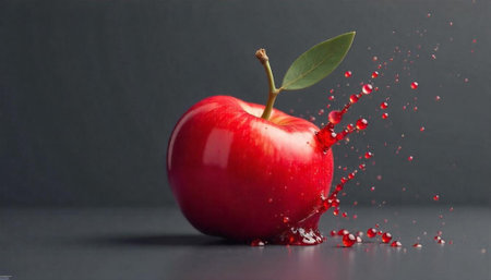 Fresh red apple with drops of water on a black background, studio shot