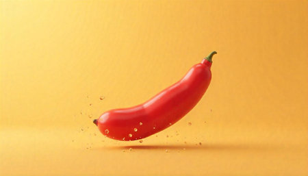 Red hot chili pepper on a yellow background. 3d rendering.の写真素材