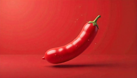 Red hot chili pepper on a red background. 3d rendering.の写真素材