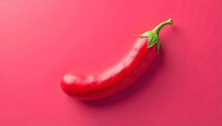 red hot chili pepper isolated on a pink background with copy space.の写真素材
