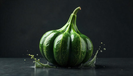 Pumpkin with water drops on a black background. Copy space.の写真素材