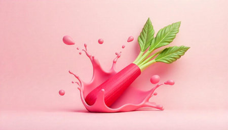 Creative layout made of fresh celery with splash on pink background. Minimal food concept.