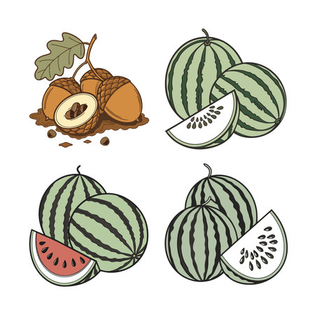 Illustration of acorns and leaves in warm earth tonesのイラスト素材