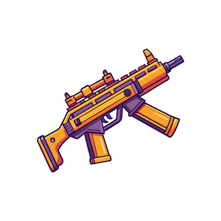 Cartoon style golden submachine gun illustration on white backgroundのイラスト素材