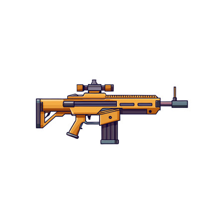 Cartoon style yellow assault rifle against a white backdropのイラスト素材