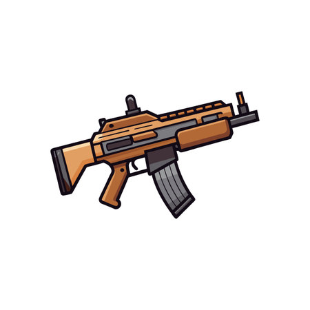 Cartoon assault rifle illustration with a tan and gray color