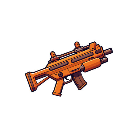 Cartoonish orange machine gun illustration on a white background