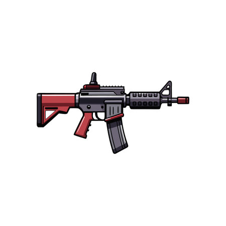 Stylized Assault Rifle Illustration with Bold Outline and Color
