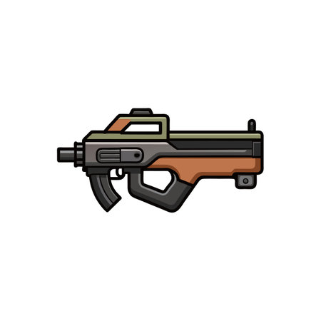 Cartoon-style Futuristic Assault Rifle Illustration Against a White Backgroundのイラスト素材