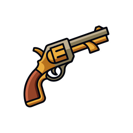 Stylized cartoon revolver illustration with brown handle and bodyのイラスト素材