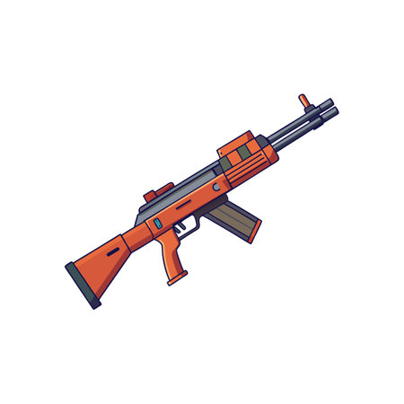 Orange stylized assault rifle illustration with visible magazineのイラスト素材