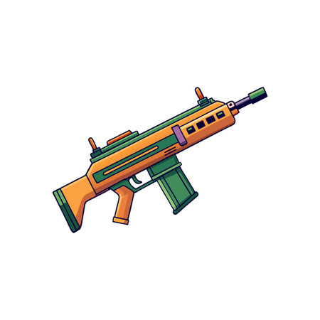 Cartoon assault rifle illustration with bright colors on white