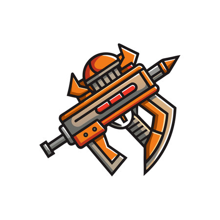 Orange and grey futuristic weapon illustration on white backdropのイラスト素材