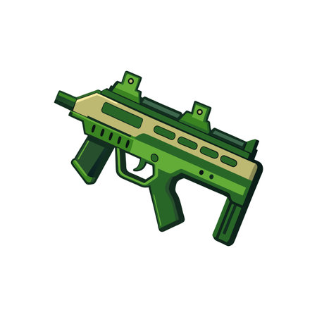 Stylized green submachine gun weapon isolated on white backdrop