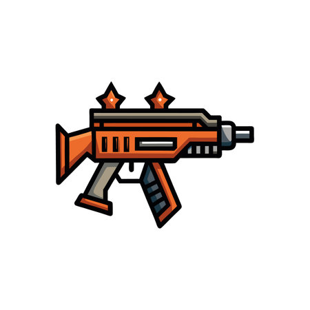 Stylized cartoon orange and gray futuristic weapon illustration graphicのイラスト素材