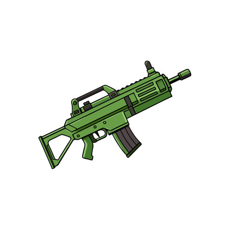 Illustration of futuristic green assault rifle on white backgroundのイラスト素材