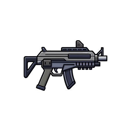 Stylized Submachine Gun Illustration with Black Outline and Gray