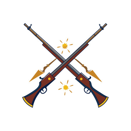 Crossed rifles with bayonets and bullet sparks illustrationのイラスト素材