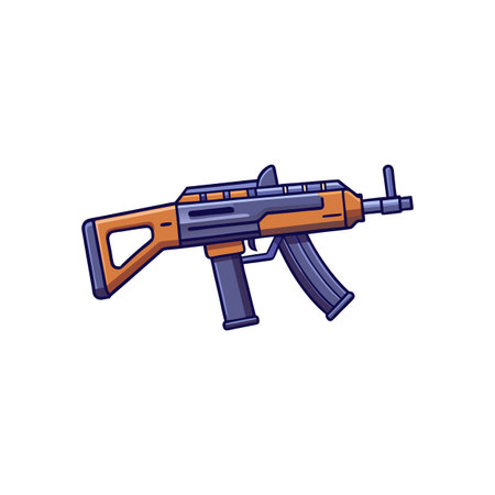 Cartoon style weapon assault rifle side view isolated illustration