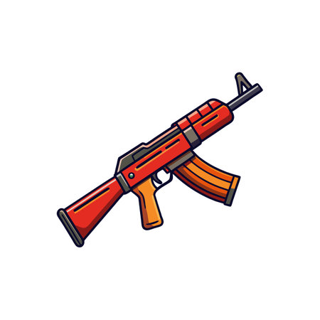 Stylized Red and Orange Assault Rifle Illustration Isolatedのイラスト素材