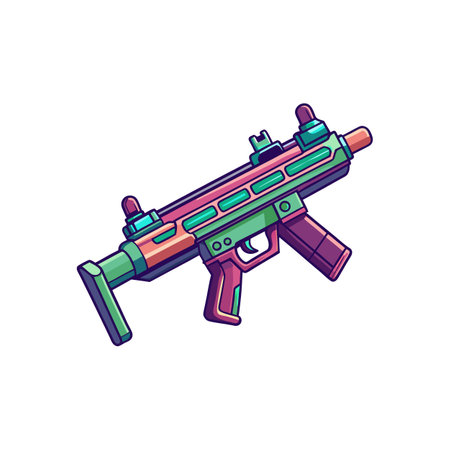 Stylized cartoon submachine gun with pink and green highlights