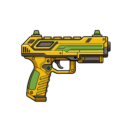 Isolated futuristic yellow green toy gun on white backgroundのイラスト素材