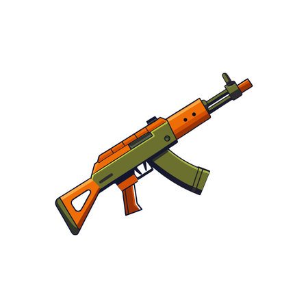 Cartoon style assault rifle illustration with orange and green