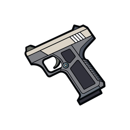 Isolated cartoon pistol illustration with thick black outline style