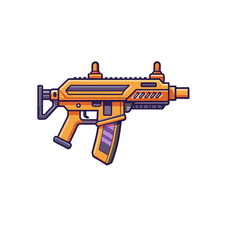 Stylized orange submachine gun with purple accents illustrationのイラスト素材