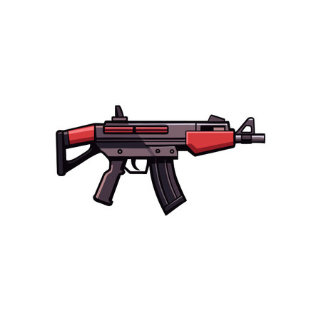 Cartoon style assault rifle with red accents over white