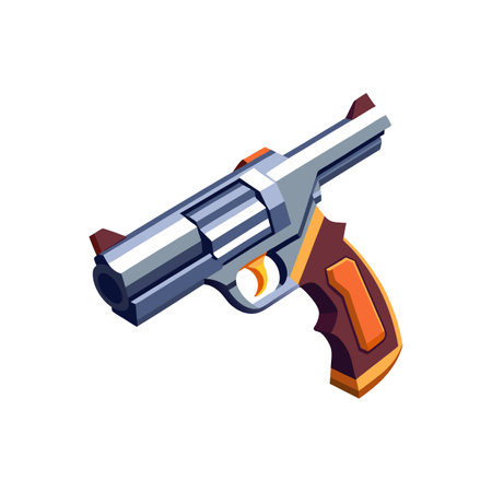 Isometric style illustration of silver revolver pistol firearm weaponのイラスト素材